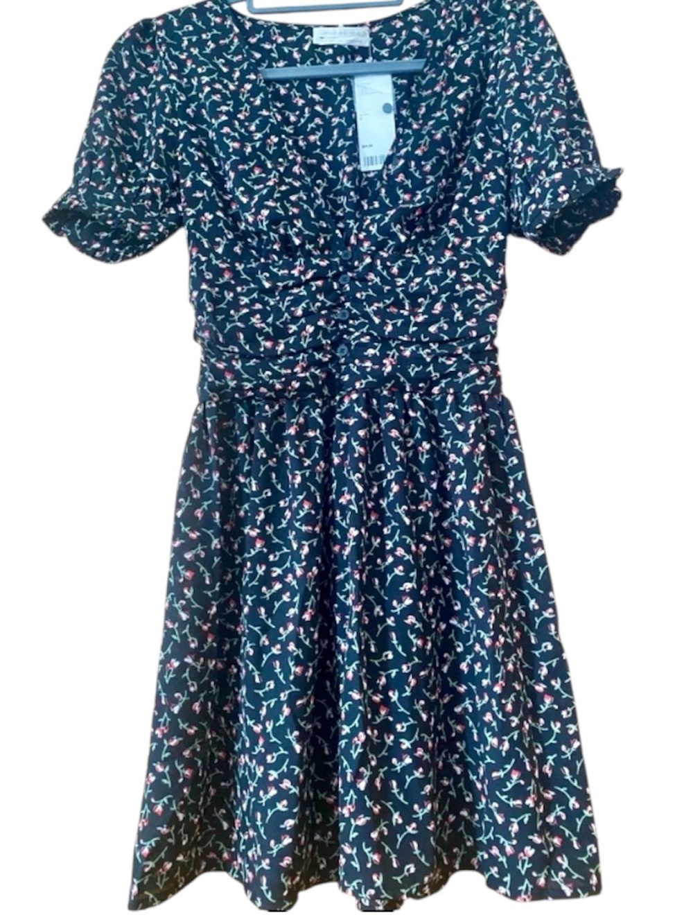 Urban Outfitters NWT Floral Smocked Babydoll Mini Dress Black SP